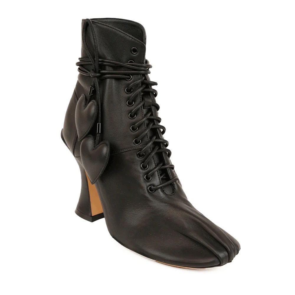 LANVIN BLACK LEATHER LACE UP HEART ANKLE BOOTS (NWB)